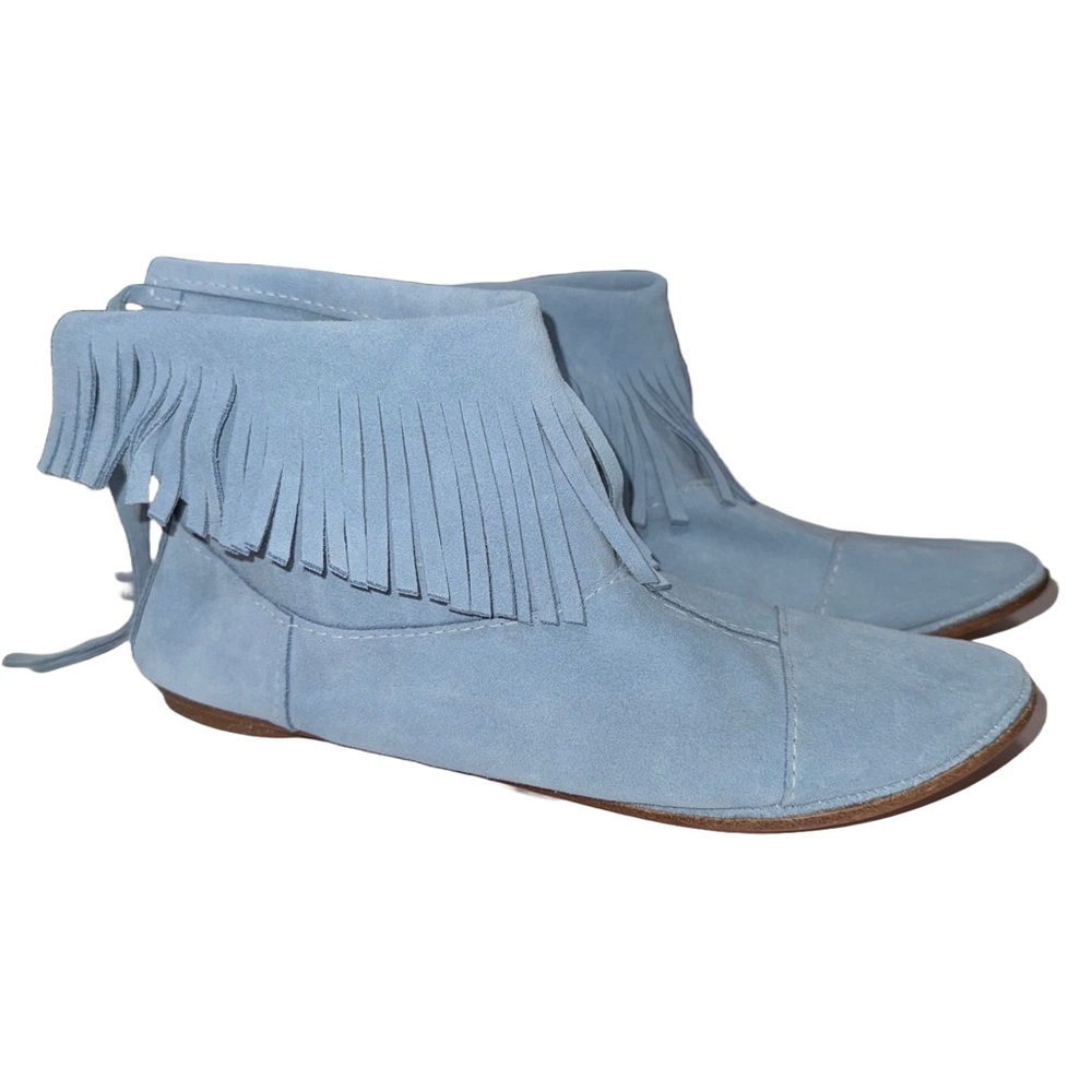 Handmade Blue Suede Ankle Boots Fringe Etsy Elehandmade Artisan Boho Minimalist